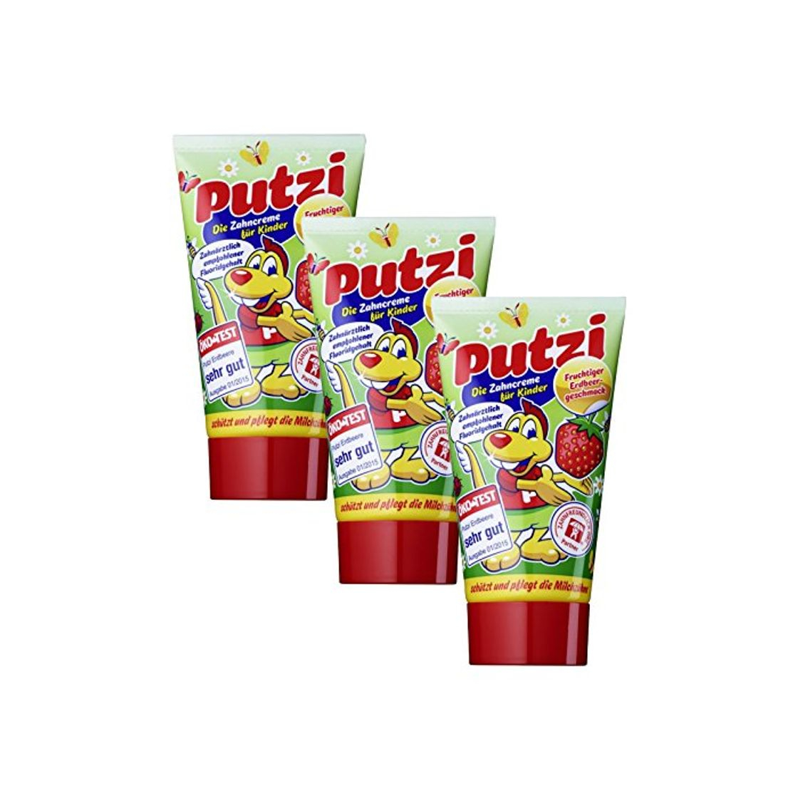 Putzi Pasta dentífrica de fresa 50ml, paquete de 3