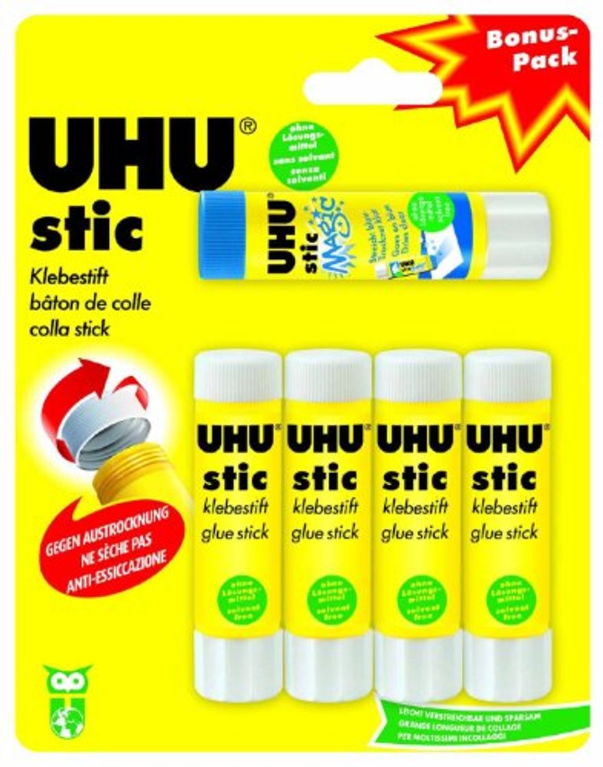 Producto UHU 45275, Barras de pegamento, Amarillo, 4 barras y 1 Magico barra