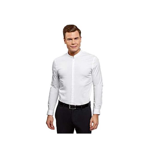 oodji Ultra Hombre Camisa Extra Slim con Cuello Mao, Blanco, сm 41