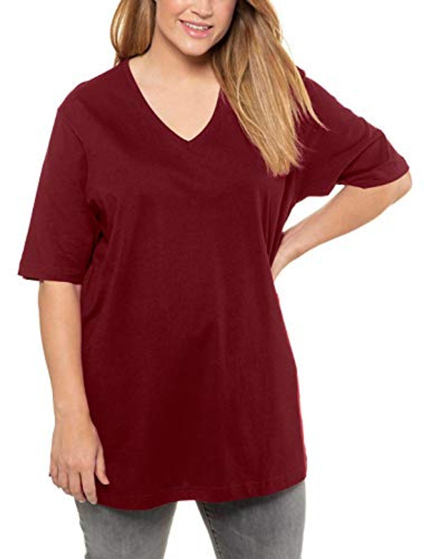 Moda Ulla Popken V-Ausschnitt, Camiseta para Mujer, Rojo