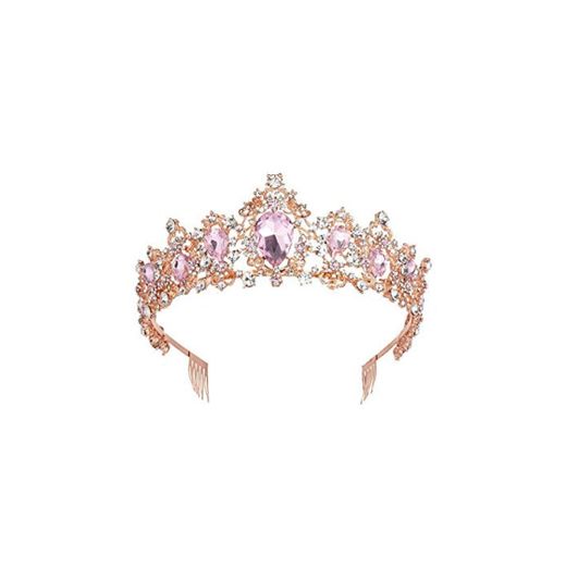 Tiaras nupciales de cristal coloridas de lujo Corona Boda Matrimonio Diamantes de imitación Diadema Concurso Novias Coronas con peines Rosa oro rosa