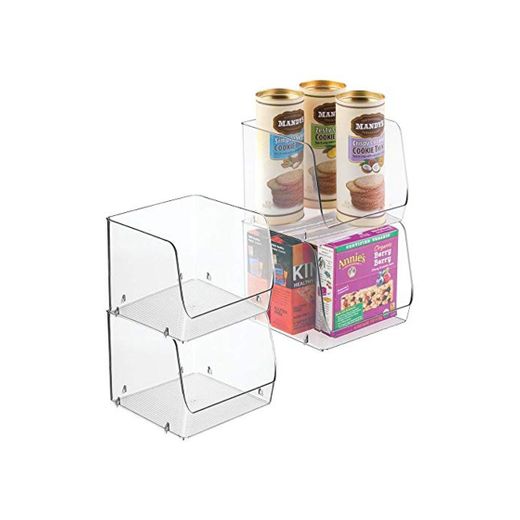 mDesign Juego de 4 cajas organizadoras apilables – Contenedor plástico para guardar