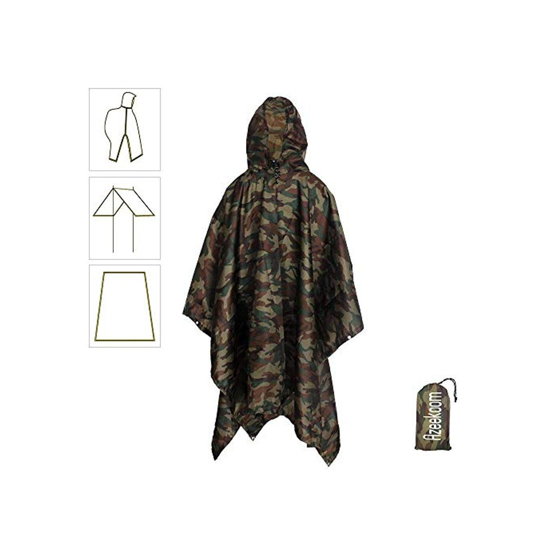 Moda Azeekoom Poncho de Lluvia Impermeable,3 en 1 Multifuncional Chubasquero Transpirable Ultrafino/Toldo Manta/Estera