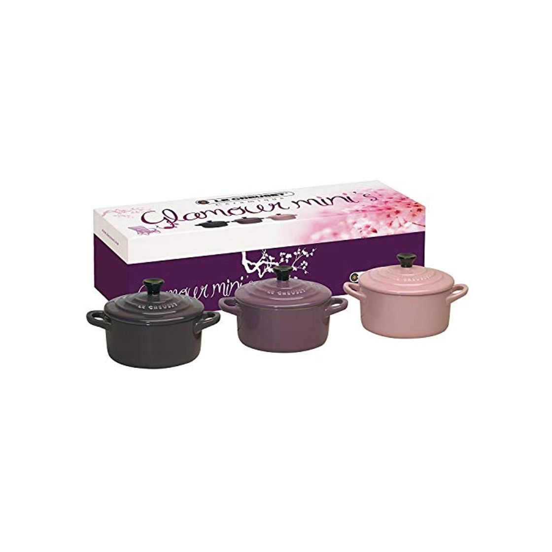 Producto LE CREUSET Set de Mini cocottes, Redondas, Cerámica de gres, Rosa/Malva/Violeta