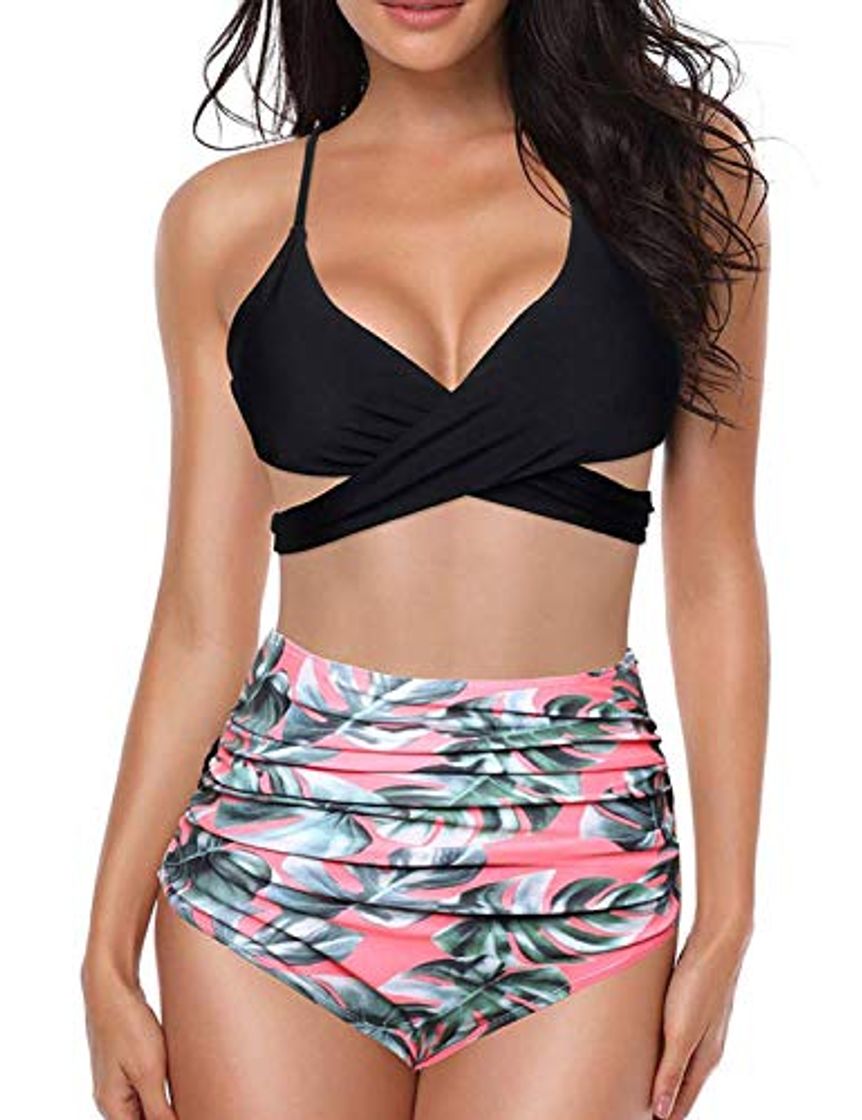 Social Yuson Girl Sexy Mujer Traje De Baño Flores Vintage Enterizo Dama Traje De Baño Escote v Vientre Plano Cintura Alta Cuello Halter Talla Grande Criss Cross Monokini Mujer Push Up con Padded Bra