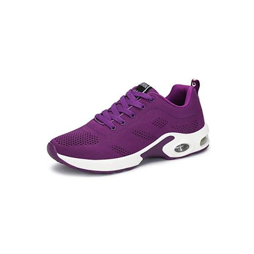 Zapatillas Deportivas de Mujer Air Cordones Zapatillas de Running Fitness Sneakers 4cm Negro Rojo Rosado Púrpura Púrpura 38