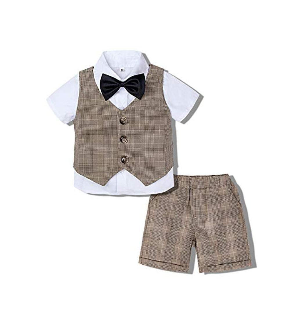 Fashion mintgreen Traje Niño Conjunto Caballero Bebé Camisa Manga Corta Boda, Caqui, 4-5