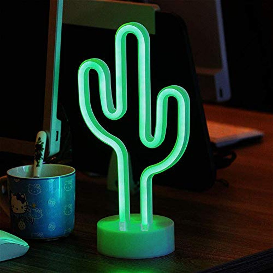 Elemento de la categoría hogar ENUOLI Green Cactus señales de neón con la base de LED de