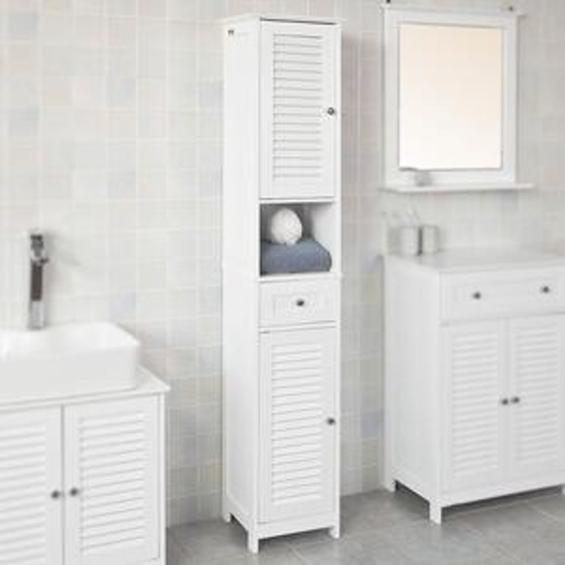 Elemento de la categoría hogar SoBuy Mueble Columna de Baño, Armario para Baño Alto,Estanterías de Baño-2 Puertas