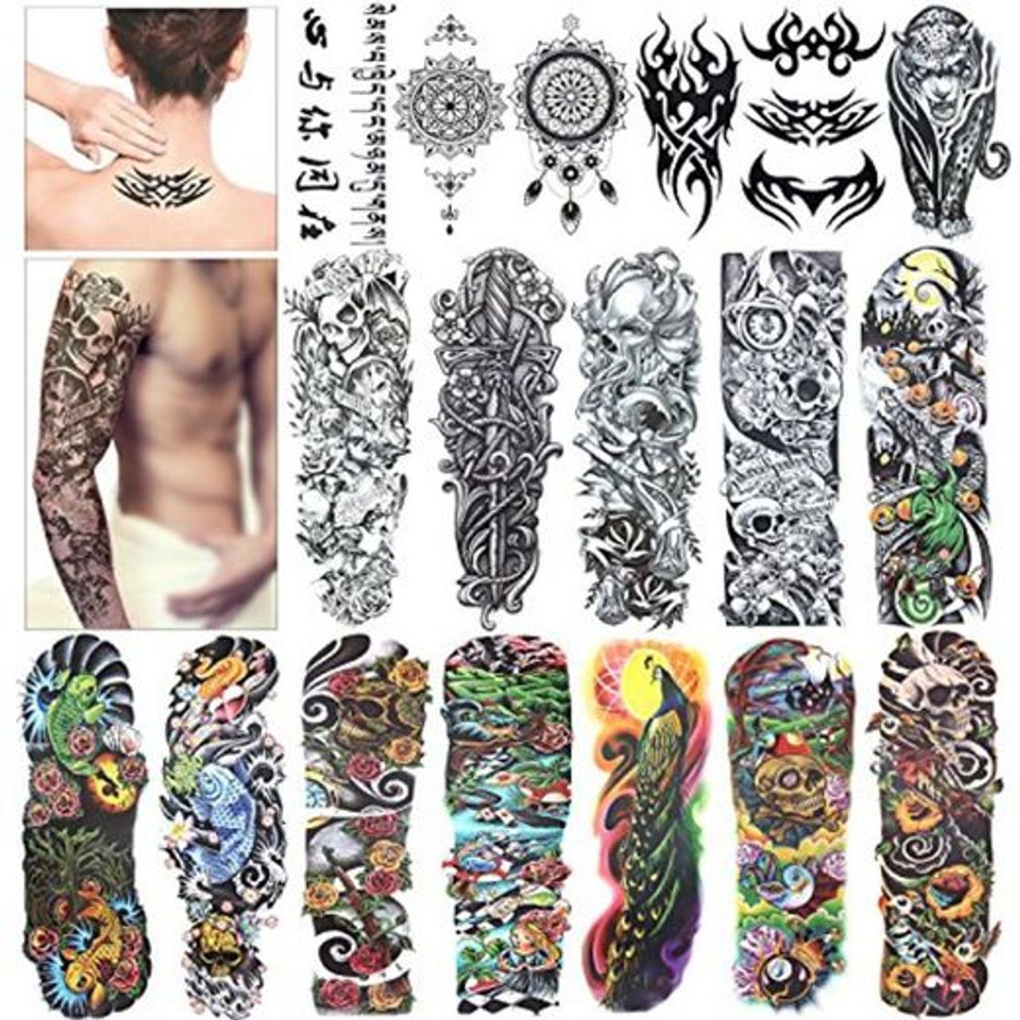 Social Full Brazo tatuajes temporales, Konsait Grande Tatuaje Temporales Mangas negro tatuaje cuerpo