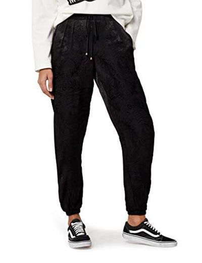 Marca Amazon - find. Feather Pattern Silky Jogger Pantalones Mujer, Negro