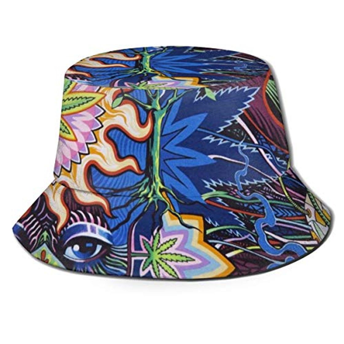 Fashion Sombrero de Cubo Mujeres Hombres Sombrero de Cubo de ala Ancha al Aire Libre Protección Solar Gorra de Pescador Cráneo Colorido Hoja de Marihuana Hierba