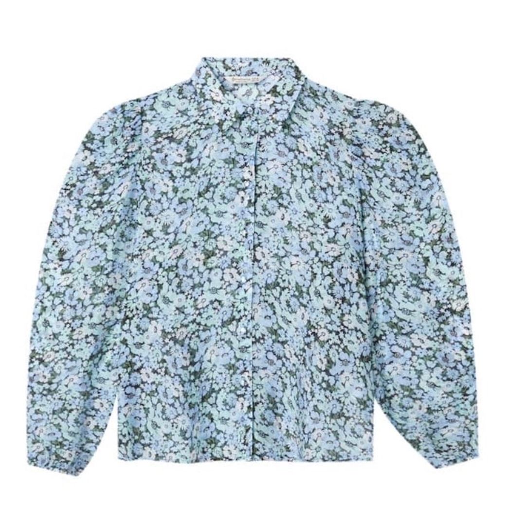 Moda Camisa semitransparente manga abalonada flores 