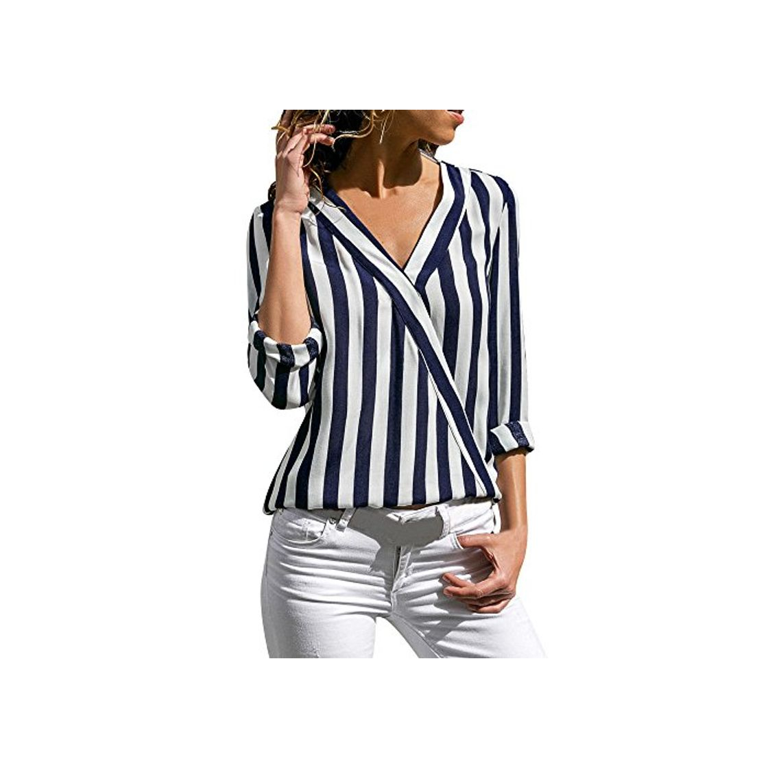 Moda VECDY Camisa Casual De Manga Larga para Mujer Bolsillos con Cuello Abotonado