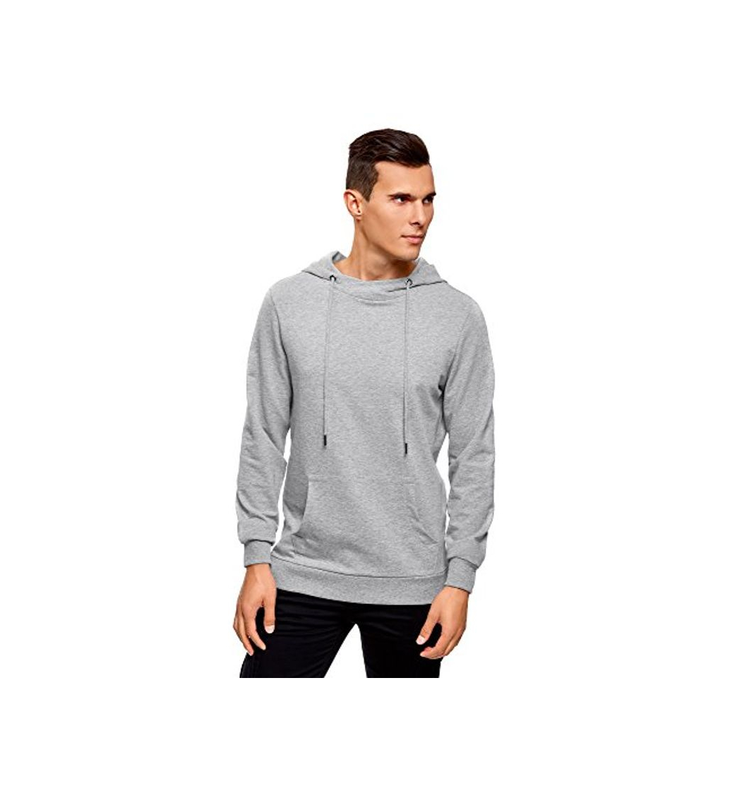 Fashion oodji Ultra Hombre Sudadera Básica con Bolsillo, Gris, ES 50