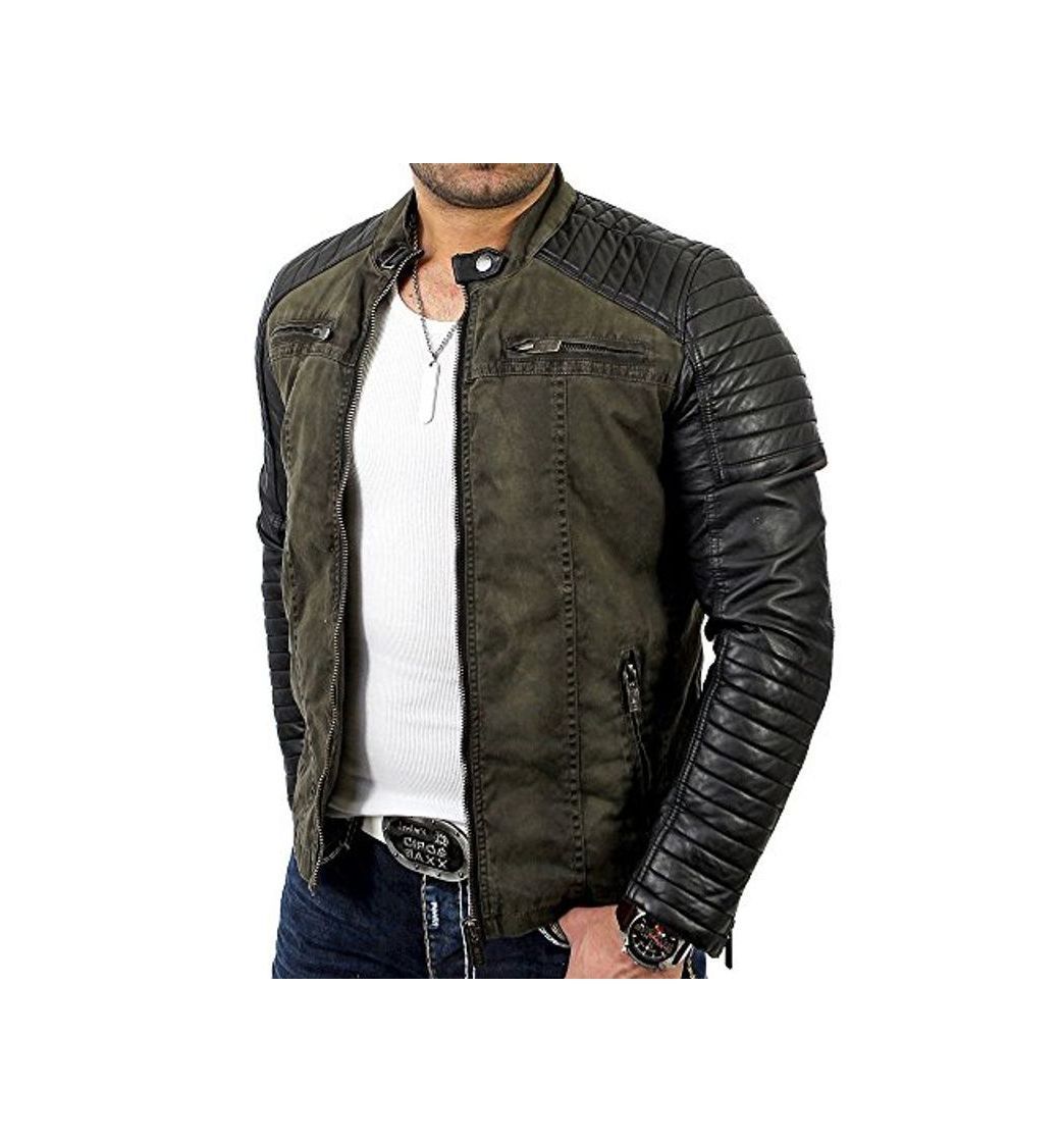 Social Red Bridge Hombres Chaqueta Cuero Sintético Transición Acanalada Moda Casuales Algodón Jacket