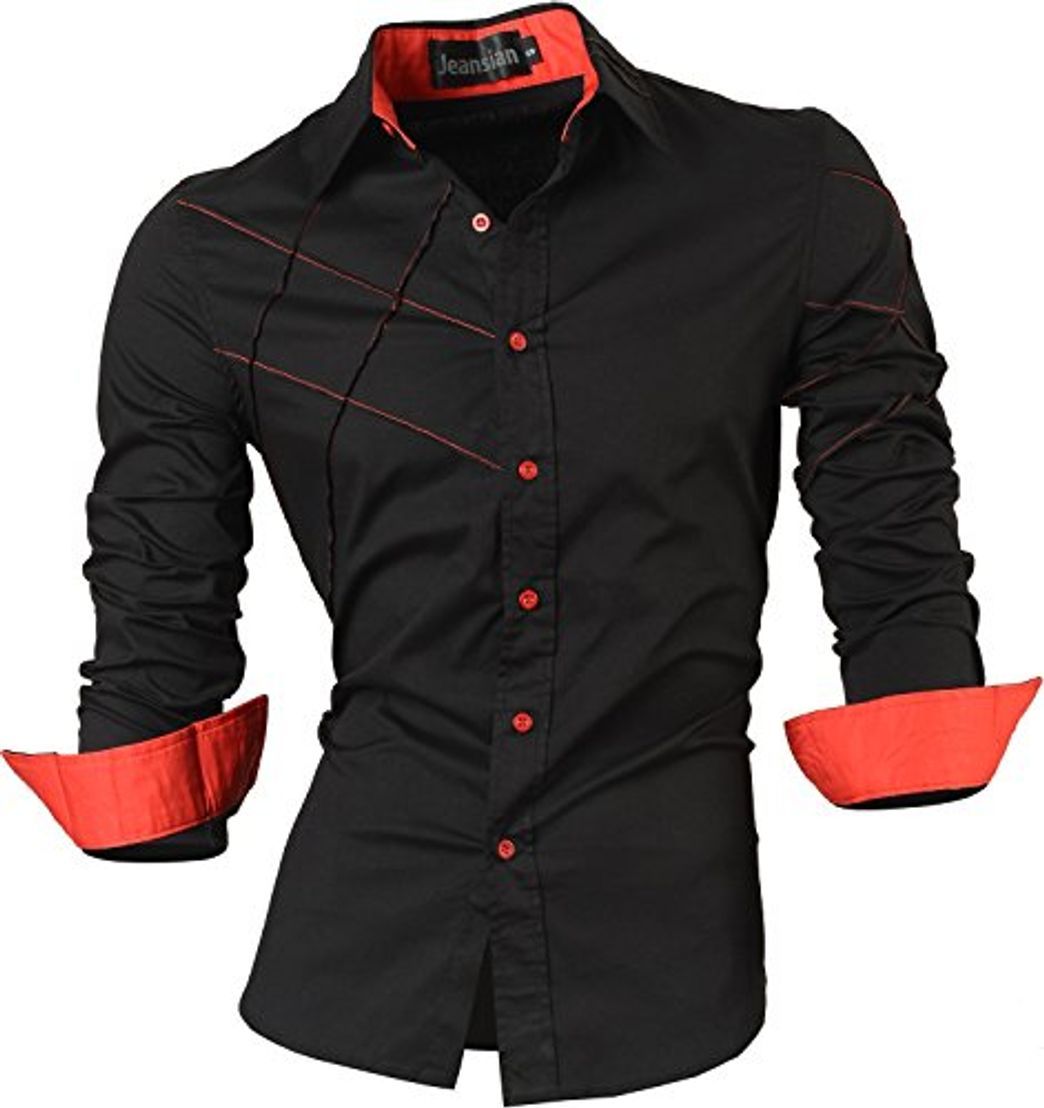 Product jeansian Camisas de Hombres Mangas Largas Moda Men Shirts Slim Fit Causal Long Sleves Fashion 2028 Black XL