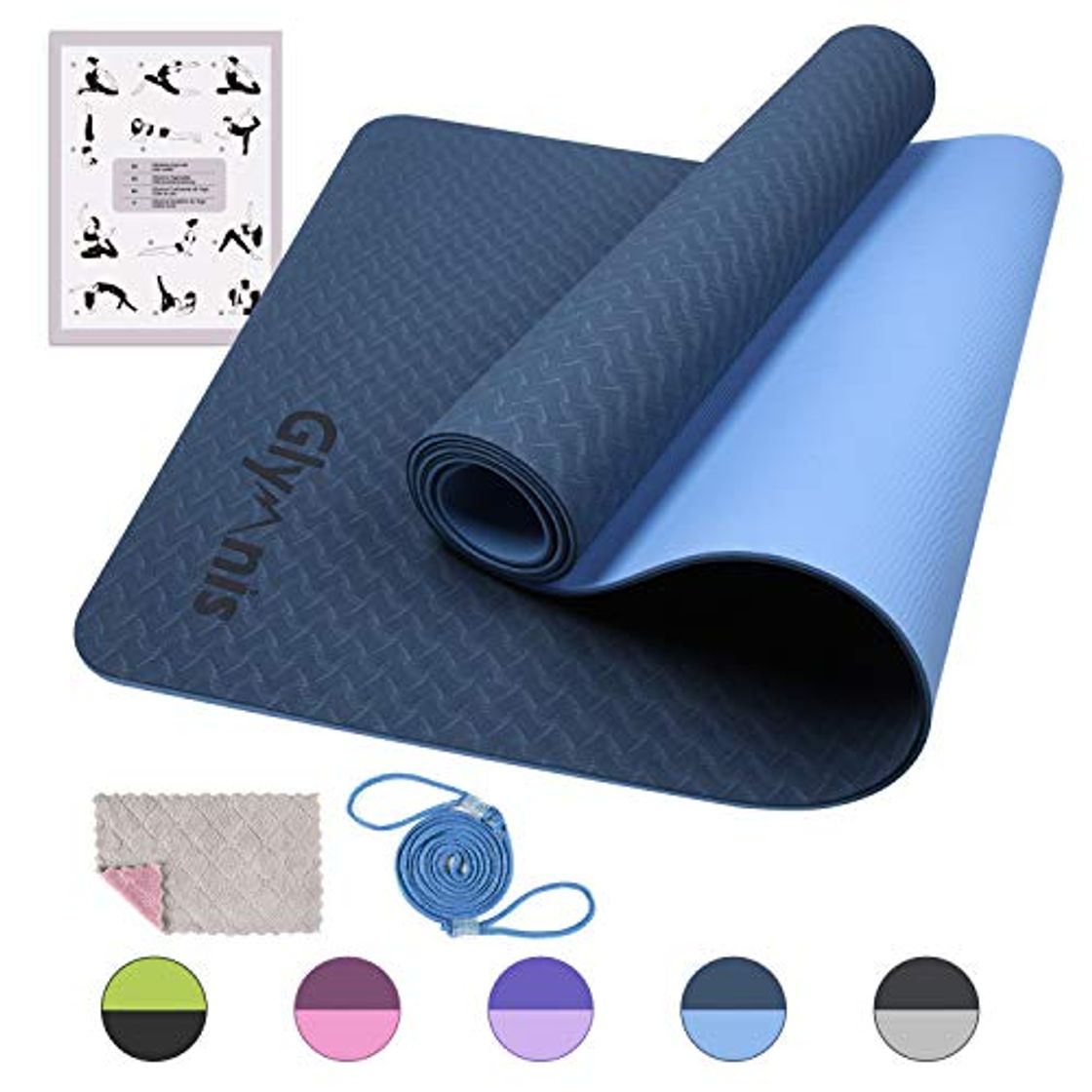 Início Glymnis Esterilla Yoga Antideslizante Colchoneta Yoga Mat Esterilla Deporte de Material Ecológico TPE Esterilla Pilates con Correa 183mm x 61mm x 6mm Azul