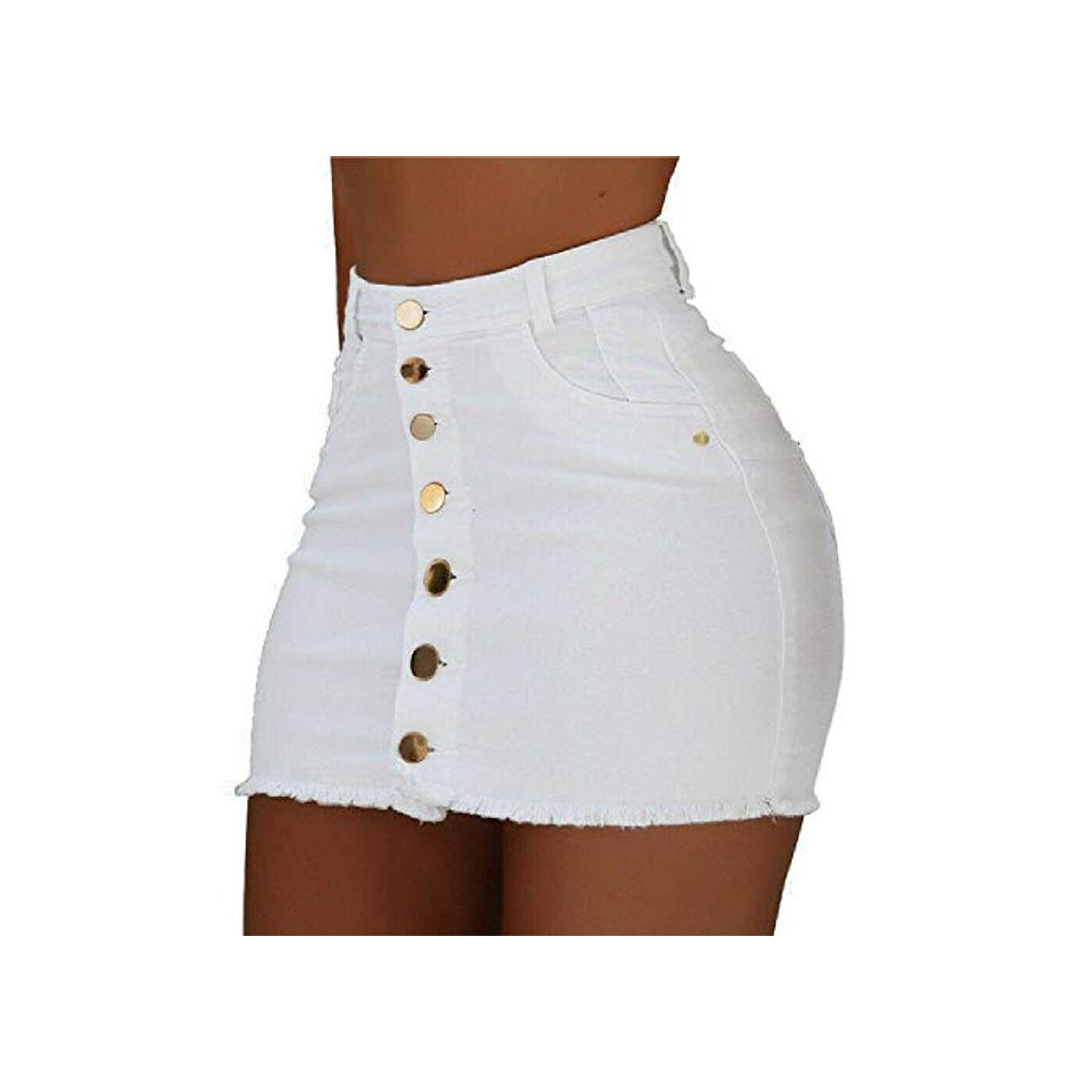 Fashion Falda de Mezclilla Blanca Falda con Bordes deshilachados Streetwear Estilo de Moda Mujer Minifaldas con Botones Faldas de Mujer Streetwear acanaladas