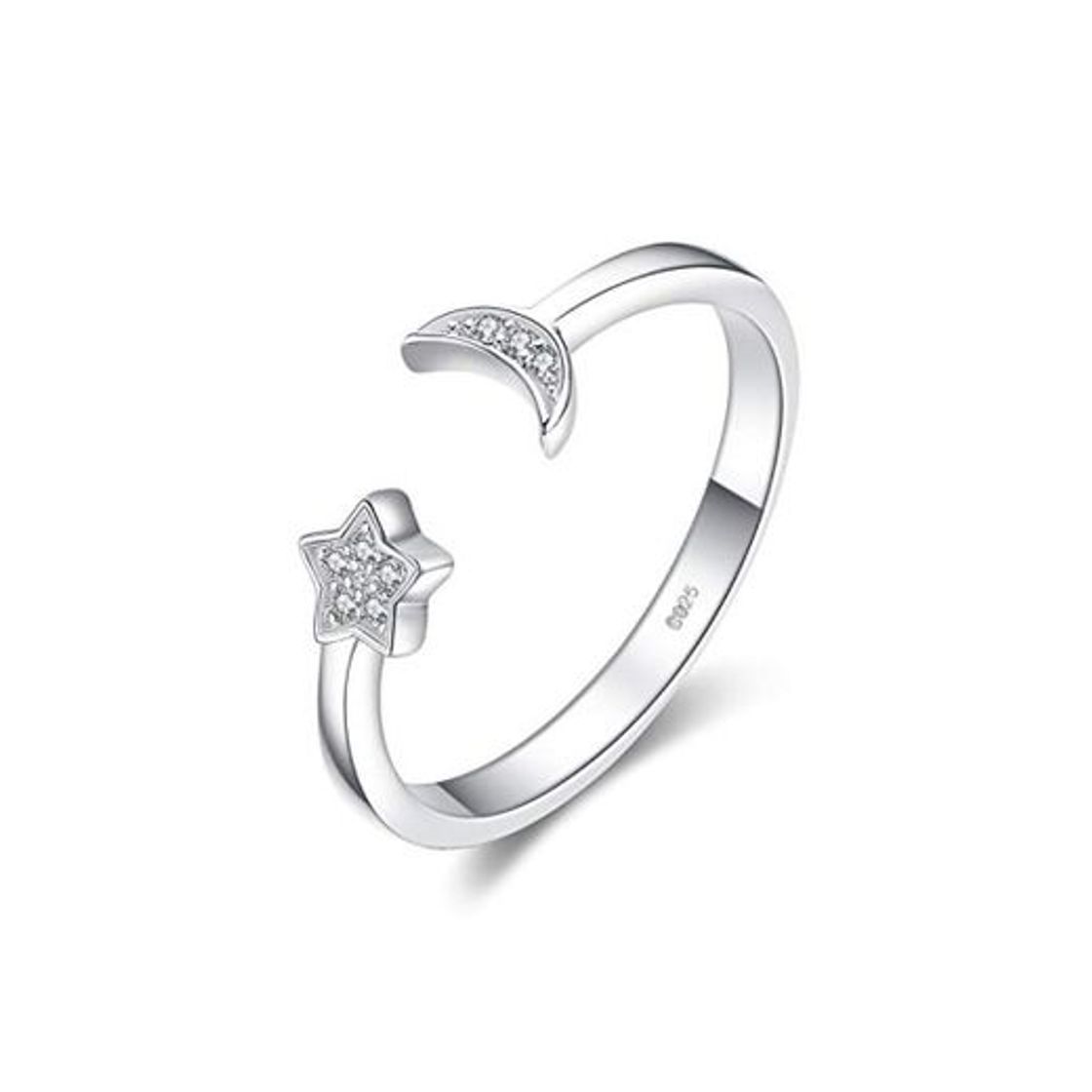Social JewelryPalace Luna Estrella CZ Pave Zirconia cúbica Anillo abierto ajustable Plata de