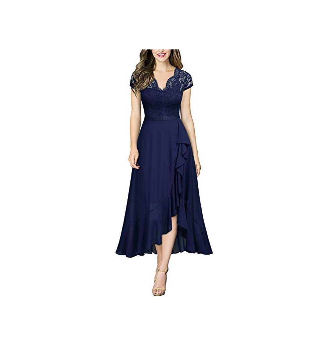 Social Miusol Encaje Gasa Alto Bajo Noche Vestido Largo para Mujer Azul XX