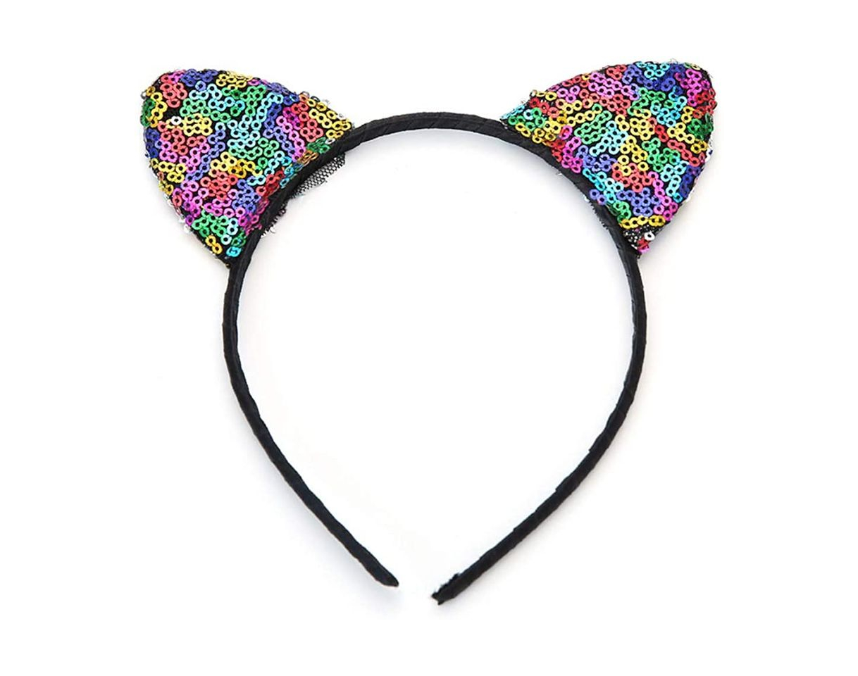Social YAZILIND color metálico lentejuelas gato orejas diadema cos vestido para la diadema de pelo accesorio negro