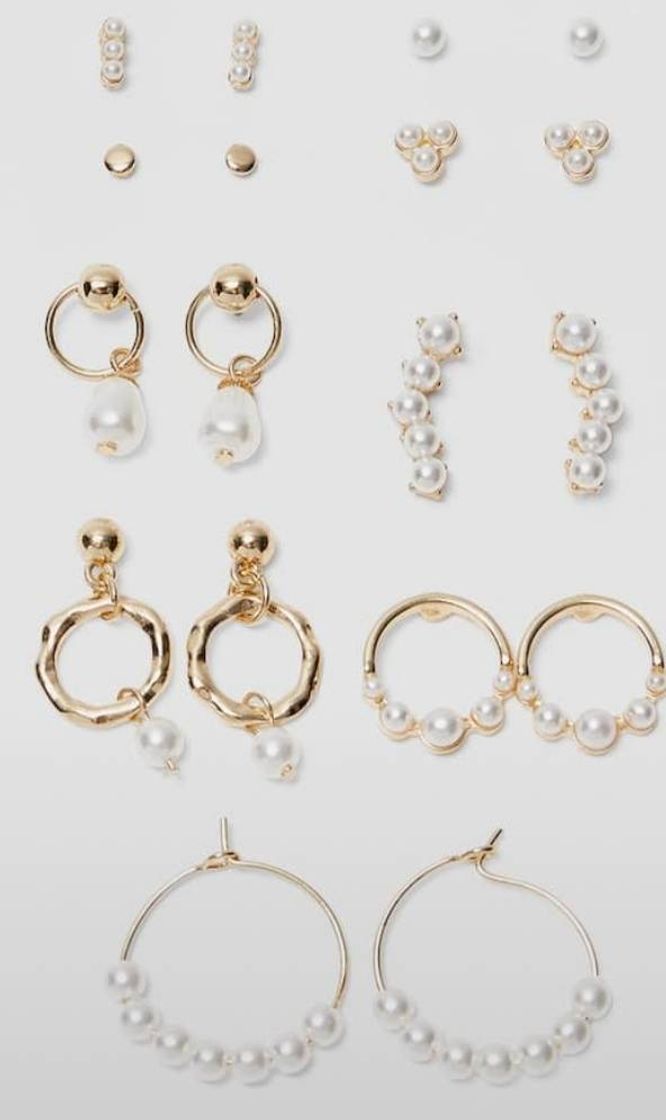 Social Conjunto de 9 brincos com pérolas 