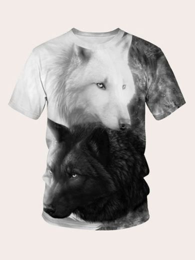 Camiseta de hombres con estampado de lobo