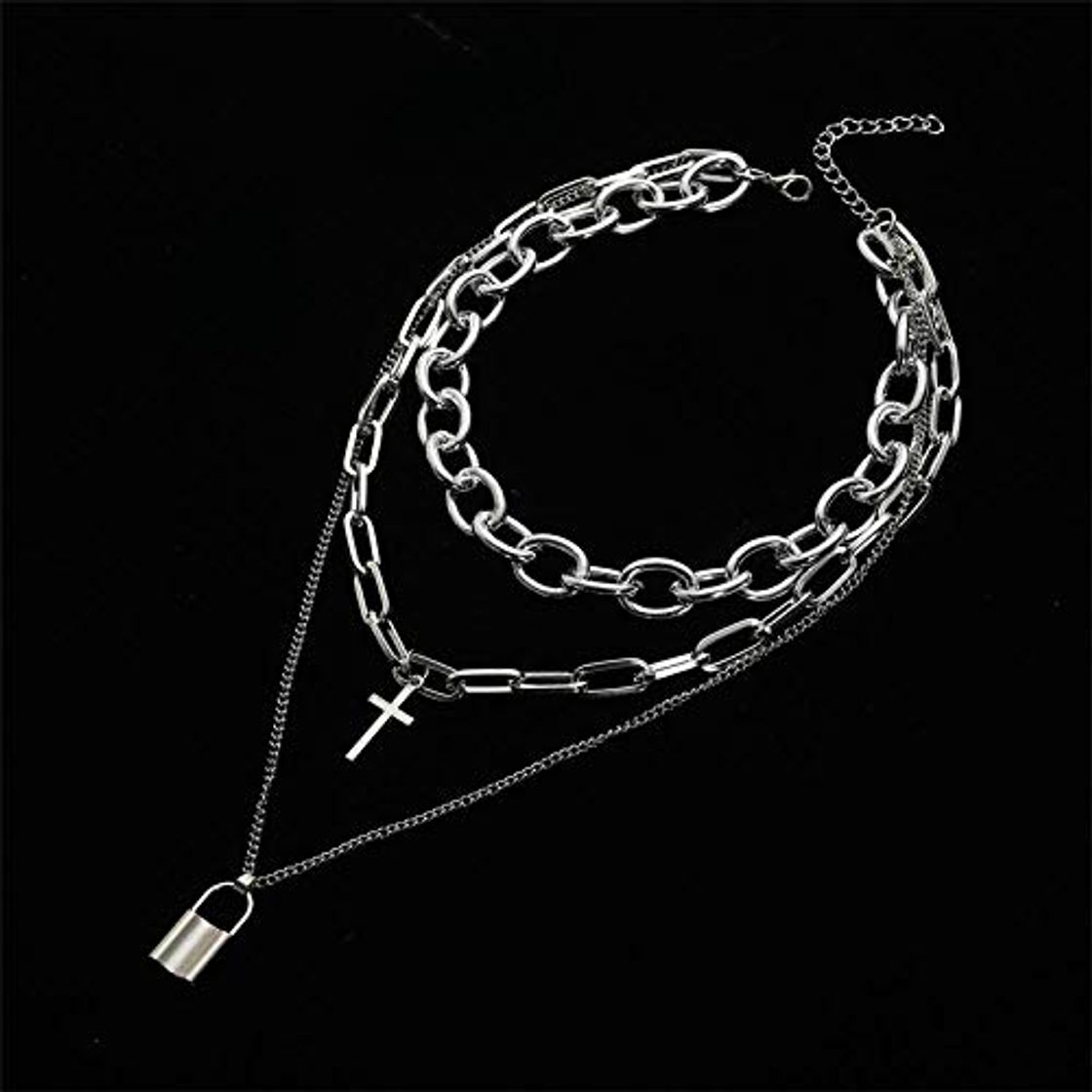 Moda NUANYANG Capas Grunge joyería estética Retro Punk Collar de Cadena Bloqueo Cruzado Colgante Accesorios góticos Hombres y Mujeres Plata