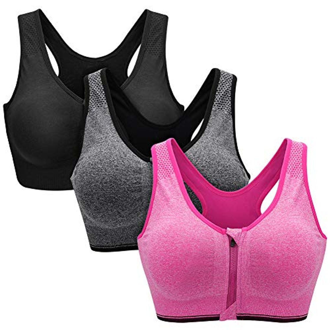 Moda ZOEREA Sujetador Cierre Delantero Deportivo para Mujer Gimnasio Ropa con Almohadillas Extraíbles para Correr Sin Costuras Yoga Fitness 3 Piezas