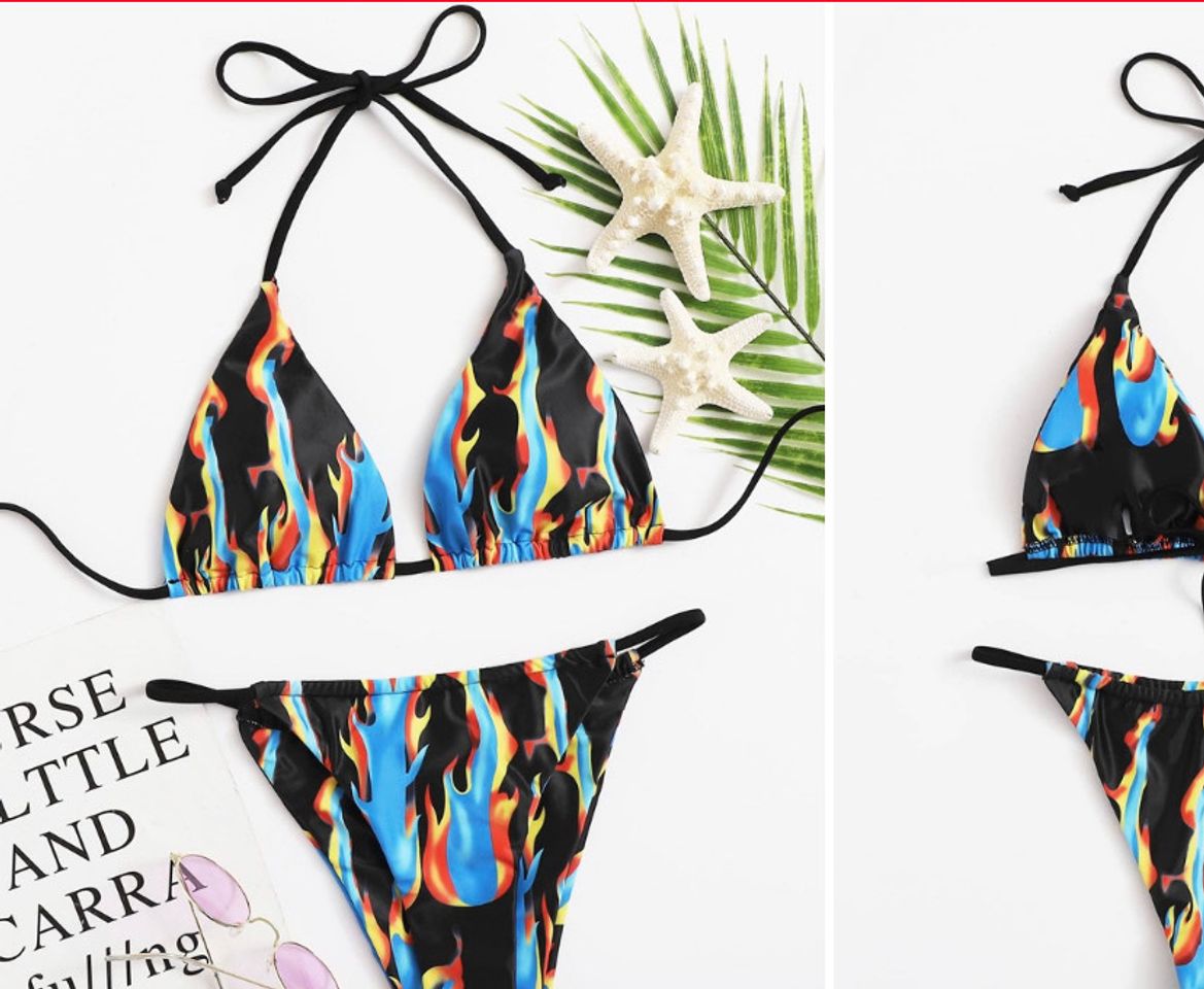 Moda Fire Print Triangle Thong Bikini Swimsuit | SHEIN USA 