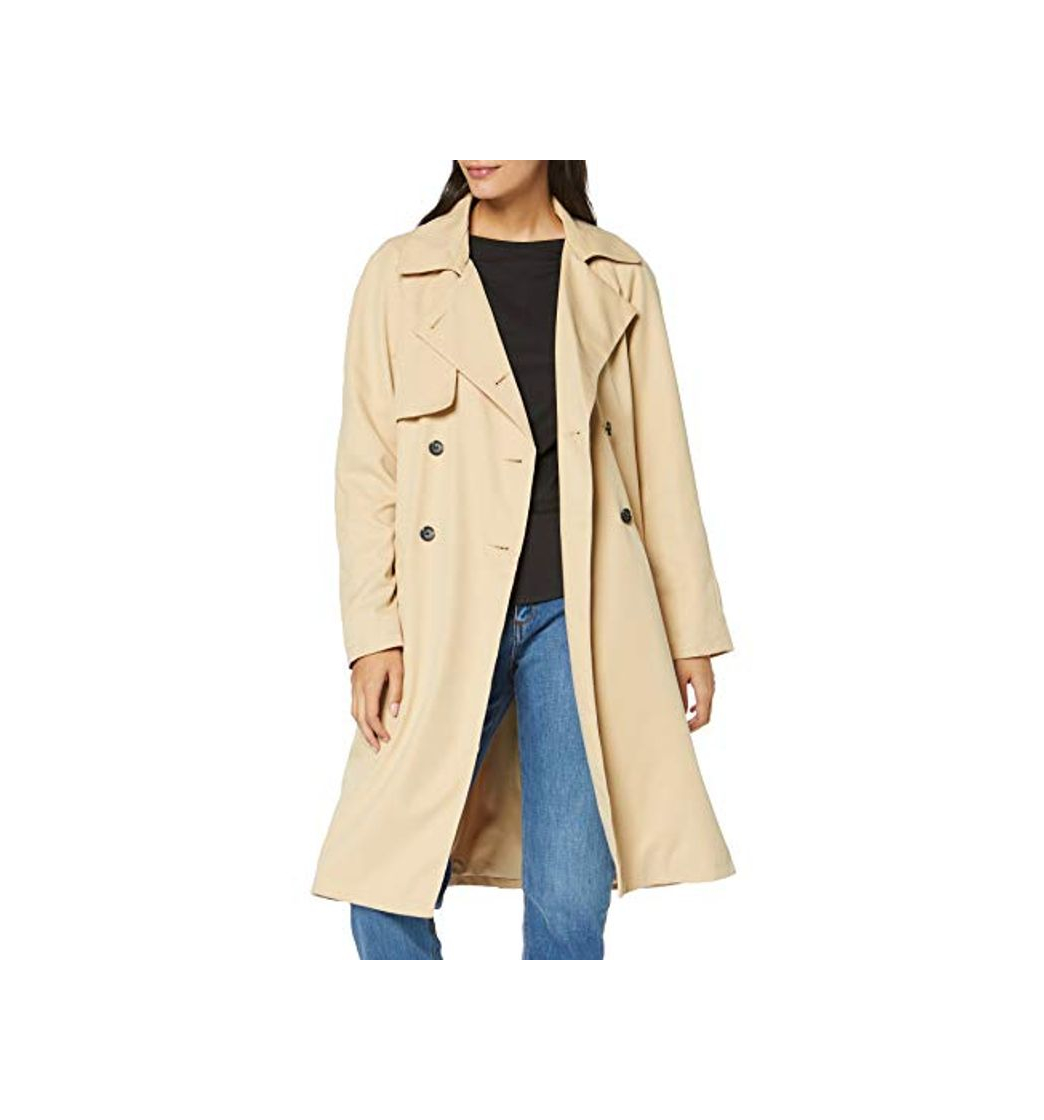 Fashion Marca Amazon - MERAKI Gabardina Trench con Cinturón Mujer, Beige