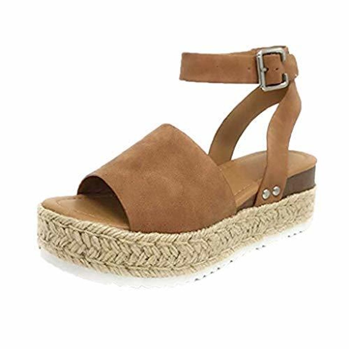 Social Sandalias Mujer Verano 2019 cáñamo Fondo Grueso Sandalias Punta Abierta Cuero Fondo