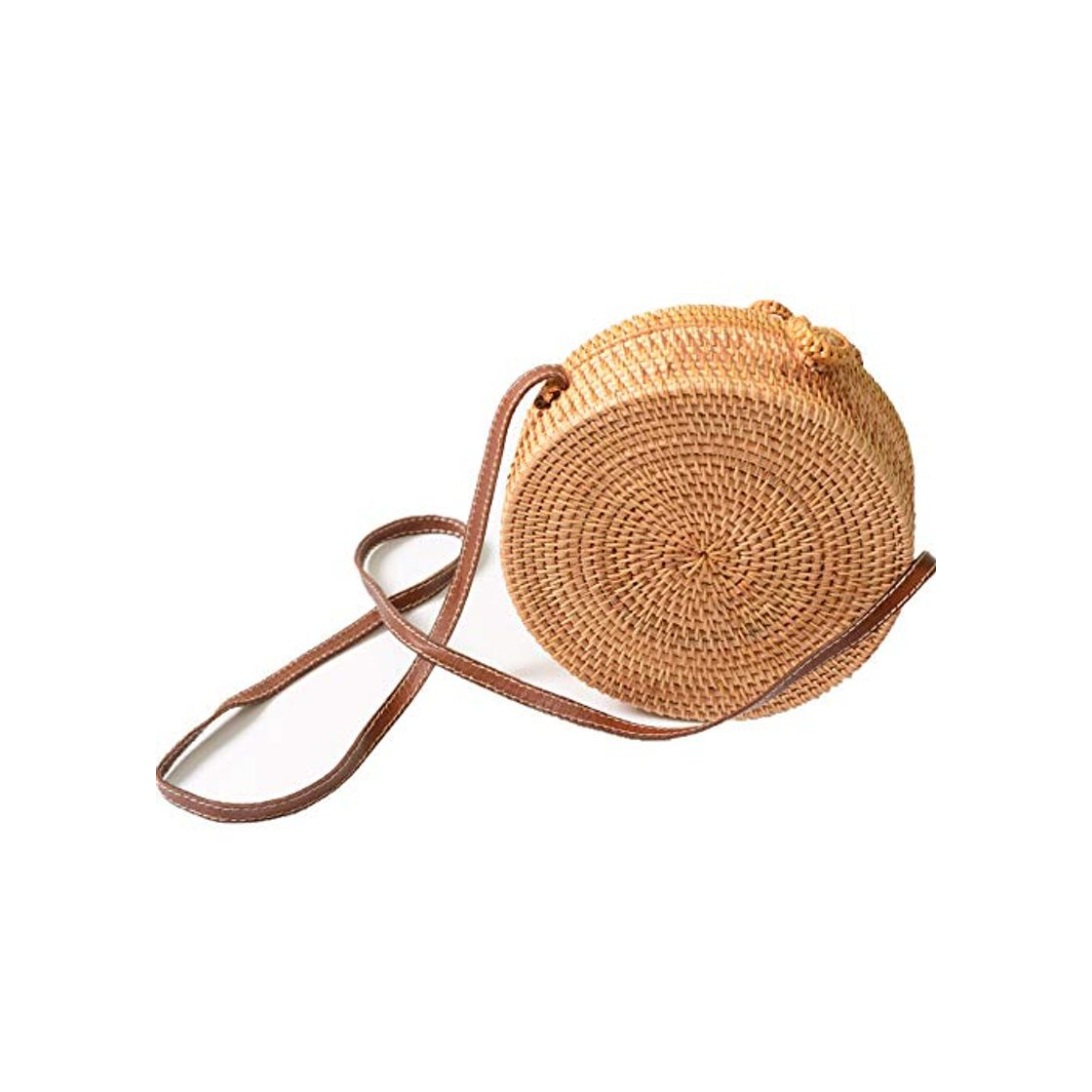 Via Moi - Bolso redondo de mimbre de ratán para mujer, con