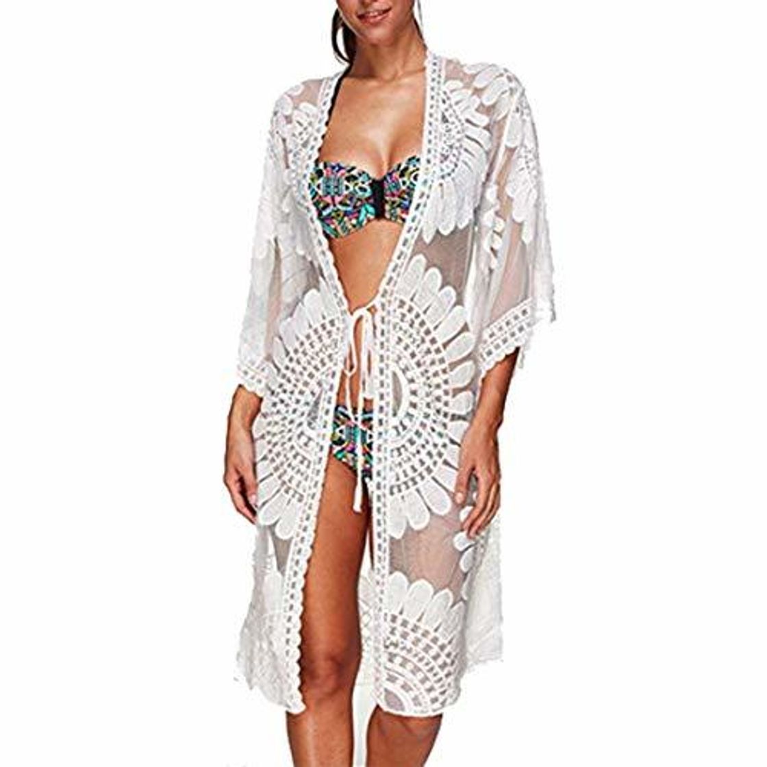 Fashion Wantbgd Ropa Cardigan Verano Florale Playa Mujer Bikini Cover up Encaje Kimono