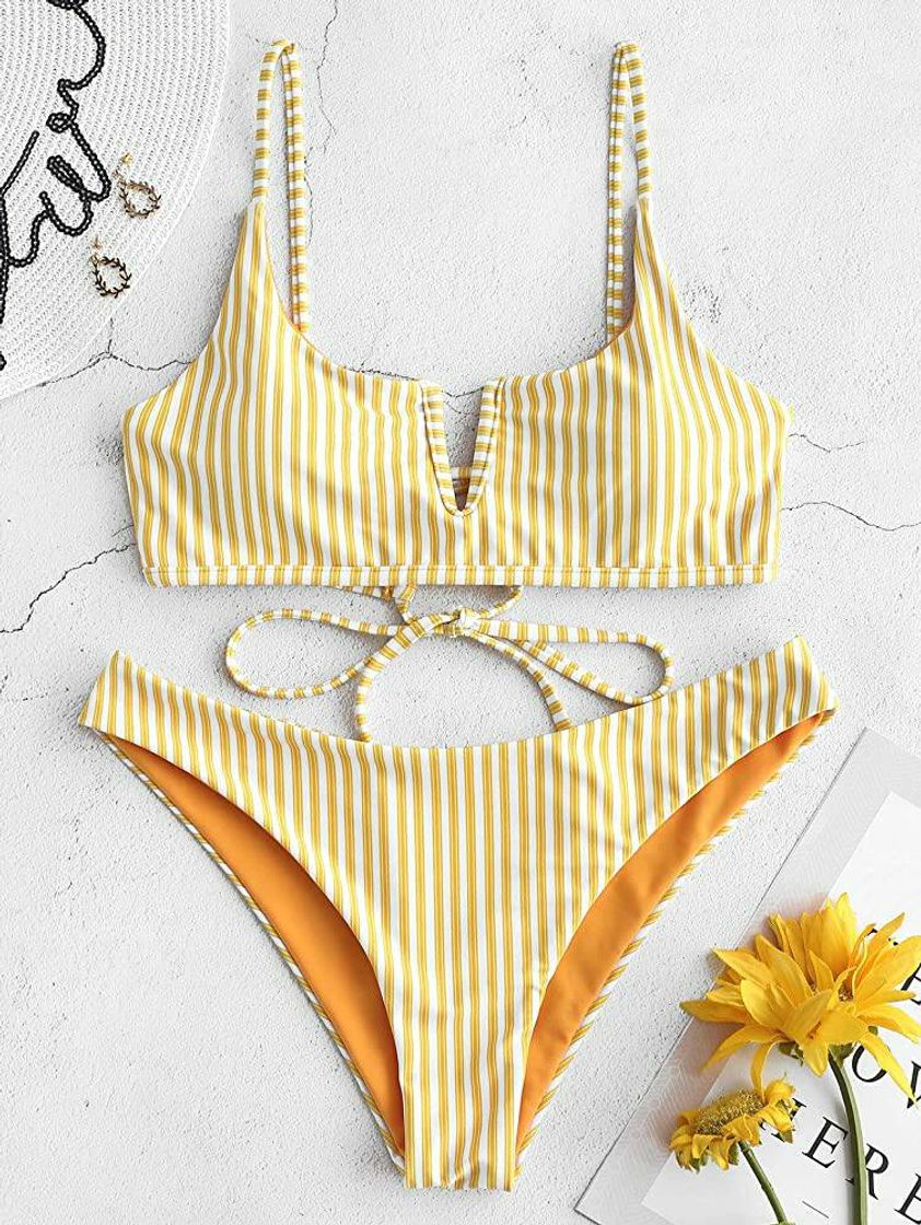 Bikini de dos piezas reversible con rayas

