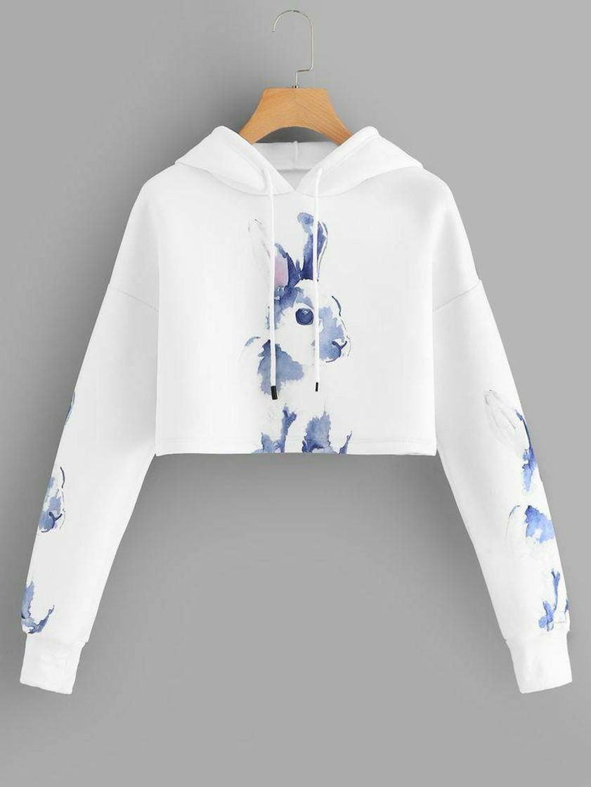 Moda Rabbit print Hoodie Sweatshirt sheln 