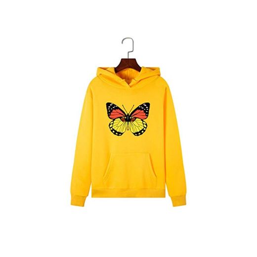 Mariposa Impresión De Las Mujeres Con Capucha Sudadera Casual Otoño Cálido Bolsillo Polerones Invierno Hoddies Tamaño Más Grande Sudadera Con Capucha Amarillo amarillo M