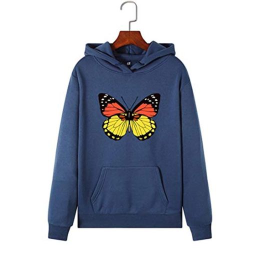 Mariposa Impresión De Las Mujeres Con Capucha Sudadera Casual Otoño Cálido Bolsillo Polerones Invierno Hoddies Tamaño Más Grande Sudadera Con Capucha Azul azul marino XXL