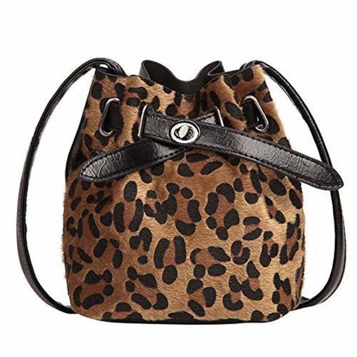 OHQ Bolso Bandolera Leopardo De Gamuza para Mujer Estampado De Felpa Messenger