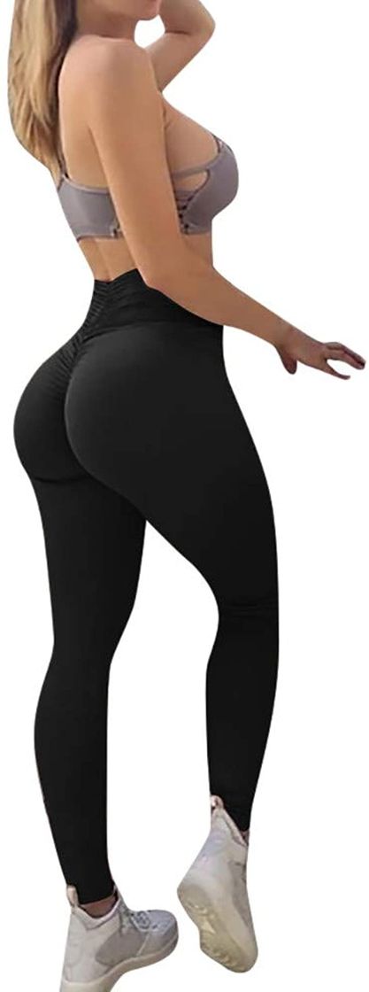 Moda Leggings de Mujer con Pliegues.Pantalón Deportivo de Mujer