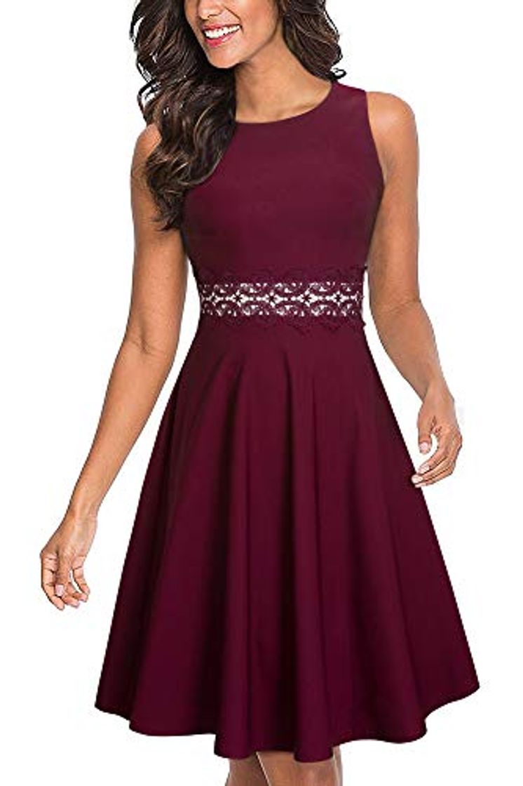 Social HOMEYEE Vestido de cóctel sin Mangas Bordado de la Vendimia de Las