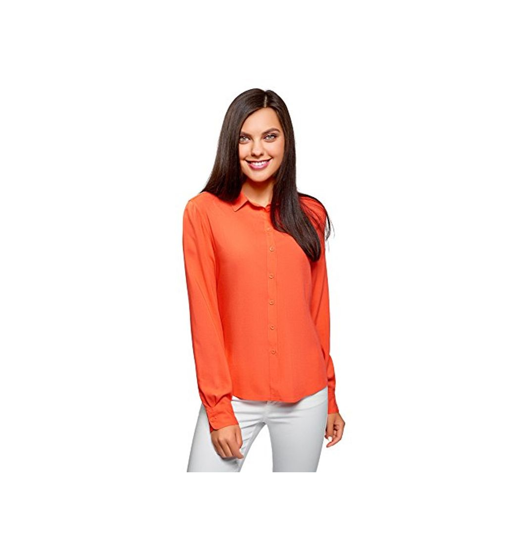 Product oodji Ultra Mujer Blusa Básica de Viscosa, Naranja, ES 42