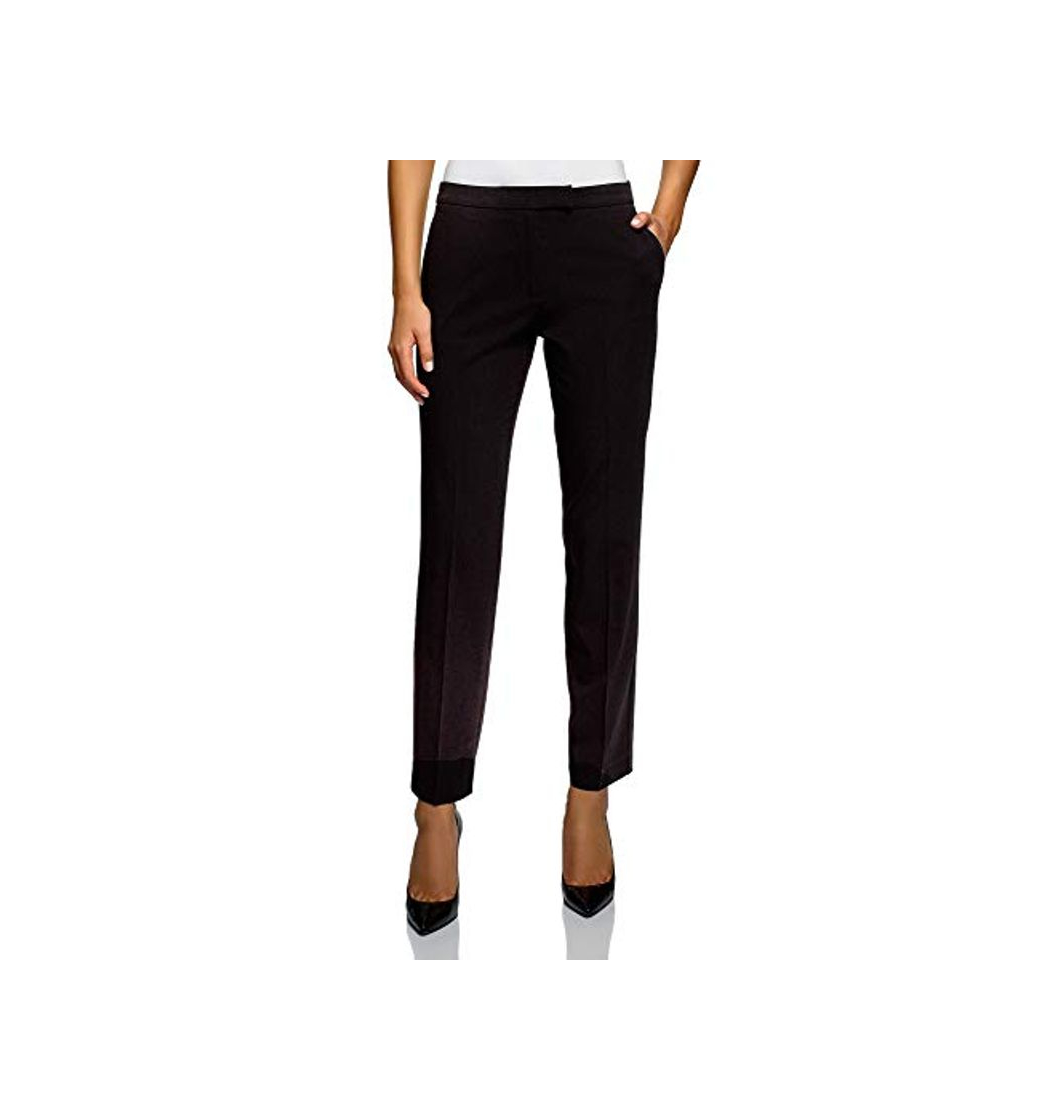 Fashion oodji Collection Mujer Pantalones Básicos Ajustados, Negro, ES 46