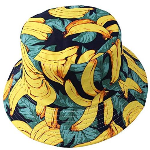 Sombrero reversible para mujer con estampado de frutas para hombre Amarillo Amarillo Plátano Talla única