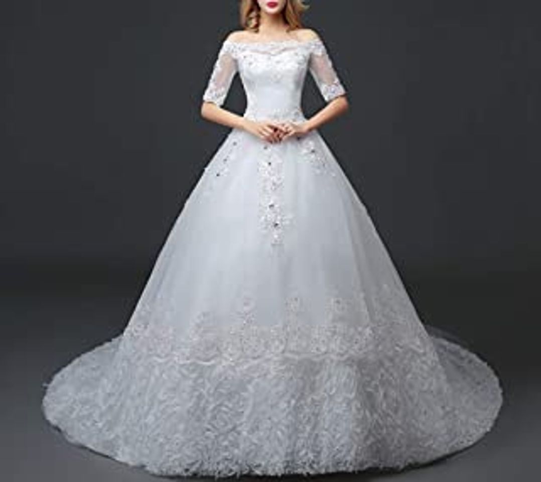 Social QIUXIANG Vestido de Novia Mujer La Novia de Encaje de Manga Larga