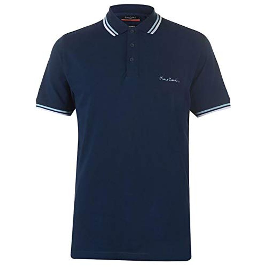 Fashion Pierre Cardin Hombre 100% algodón Polo Pique Cuello a Rayas con Bordado