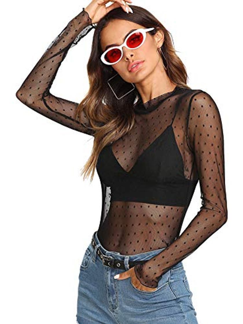 Social SOLY HUX Mujer Transparente Mangas Largas Camiseta Blusa Elegante Moda Oficina Casual