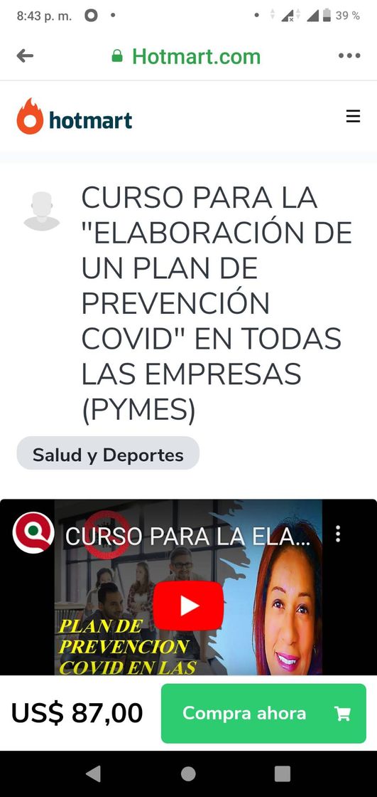 Producto Curso para elaboración de plan de prevención Covid en Pymes 