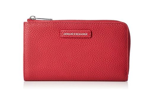 Armani Exchange - Pebble PU Round Zip Wallet, Carteras Mujer, Rojo